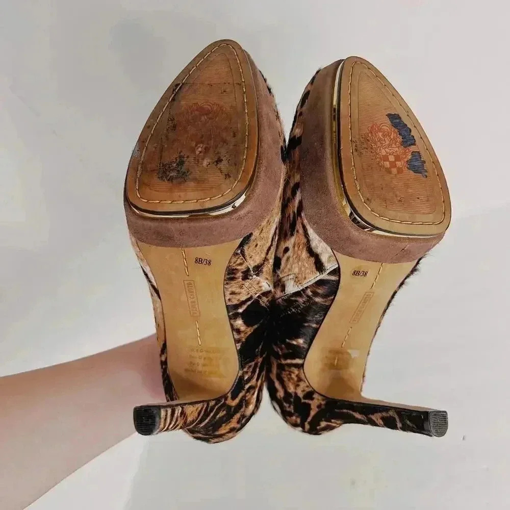 Vince Camuto Leopard Print Leather Fur Calf Hair Stiletto Booties Size 8 - Picture 10 of 10